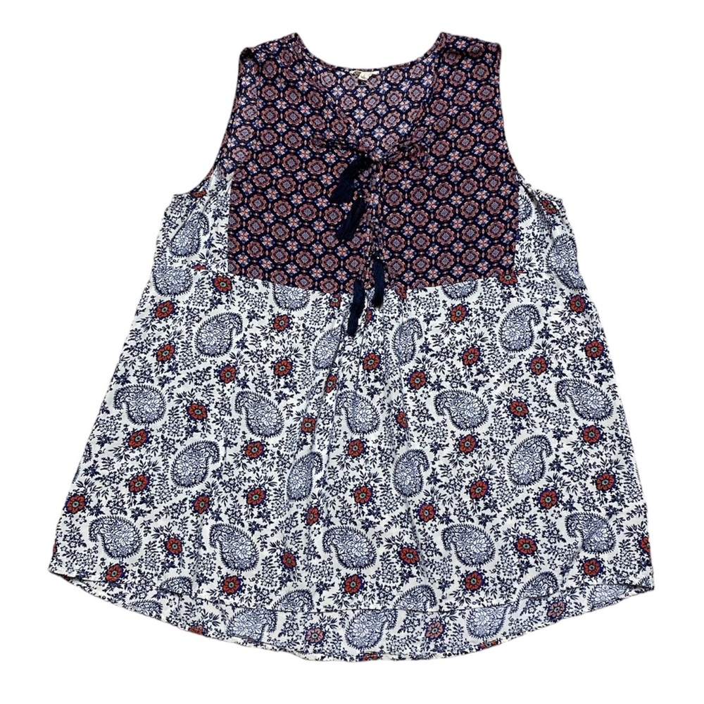 En Creme Tank Top Women’s L Flowy Floral Blouse Casual Sleeveless Shirt V Neck